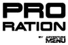 Sort logo med teksten Pro Ration og Adventure Menu i et moderne, fedt typografisk design på hvid baggrund.