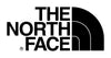 Klassisk sort The North Face-logo med hvid tekst og ikonisk halvcirkel-symbol på hvid baggrund.