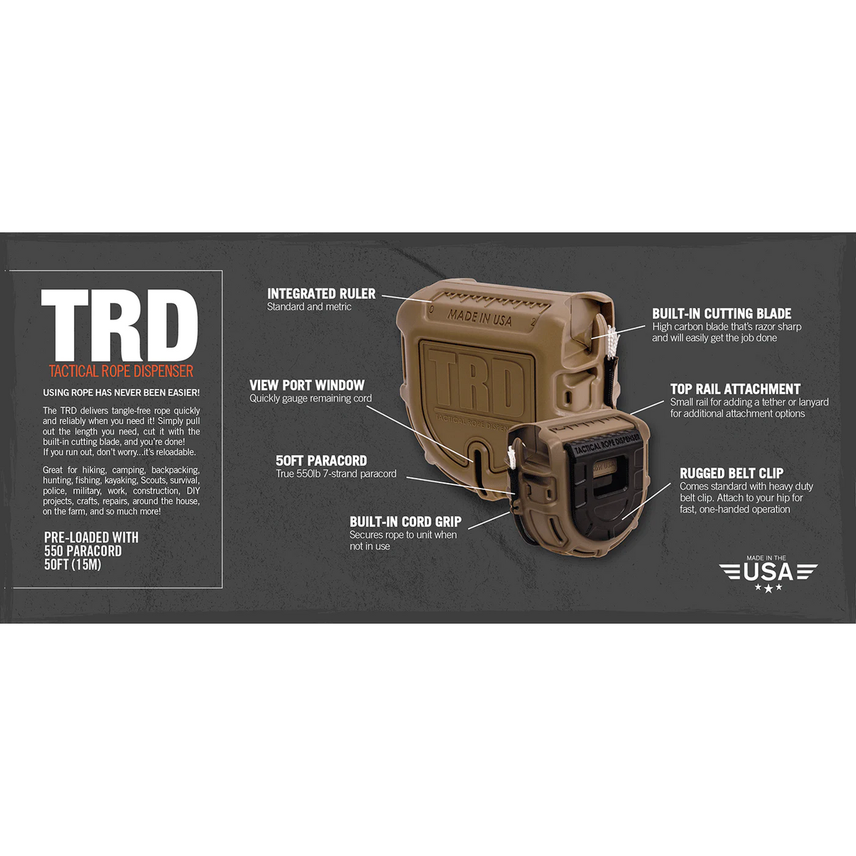 Atwood Rope MFG - TRD Taktisk Reb Dispenser 15 m // Olivengrøn fra Atwood Rope MFG - billede nr. 2 hos GrejFreak.dk