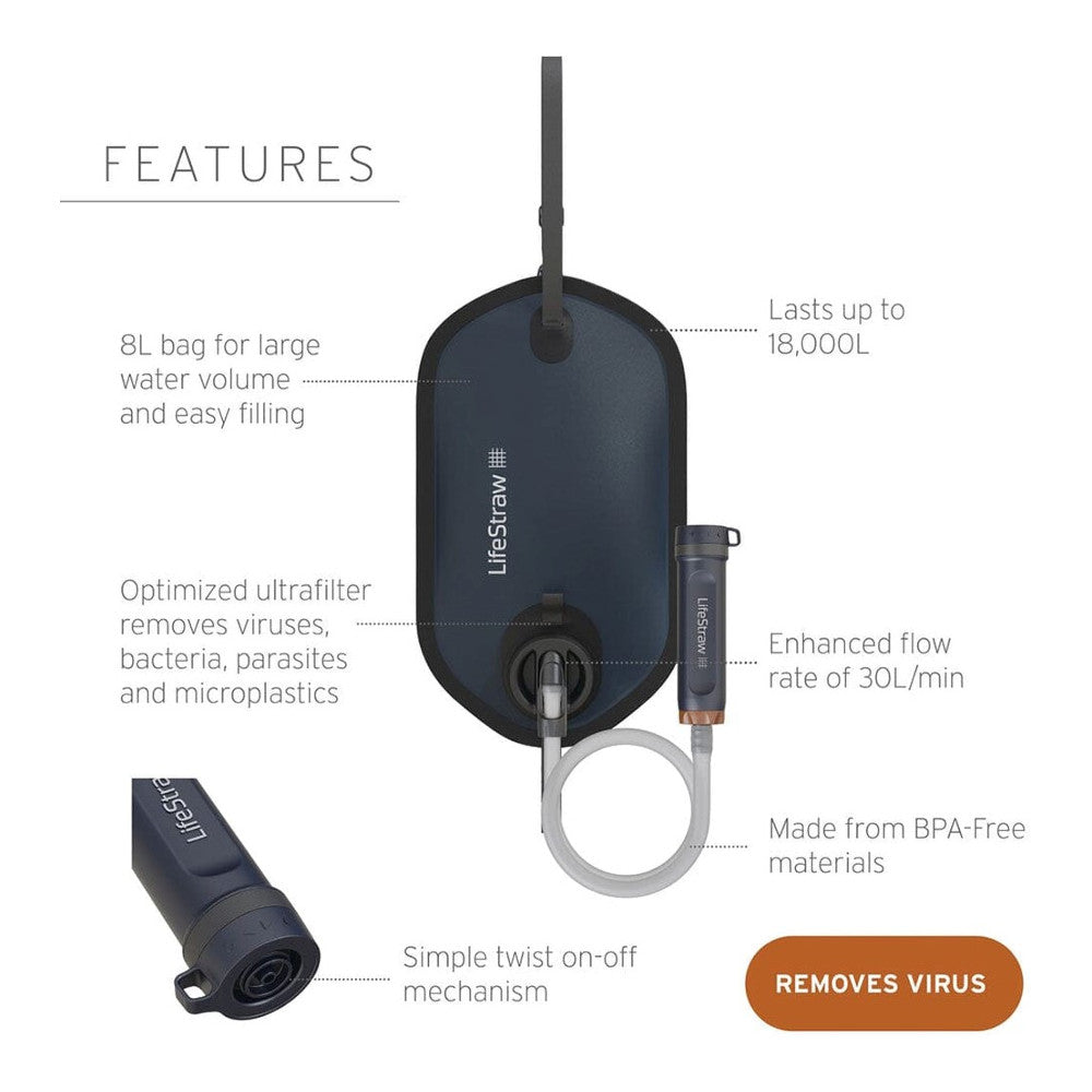 Lifestraw - Peak Series Gravity Vandfilter System 8L Blå fra LifeStraw - billede nr. 3 hos GrejFreak.dk