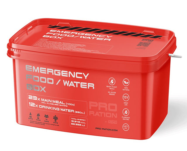 Pro Ration - Emergency Food/Water Box, 23 Måltider inkl. 4L Vand, 15 års Holdbarhed fra Pro Ration - billede nr. 1 hos GrejFreak.dk