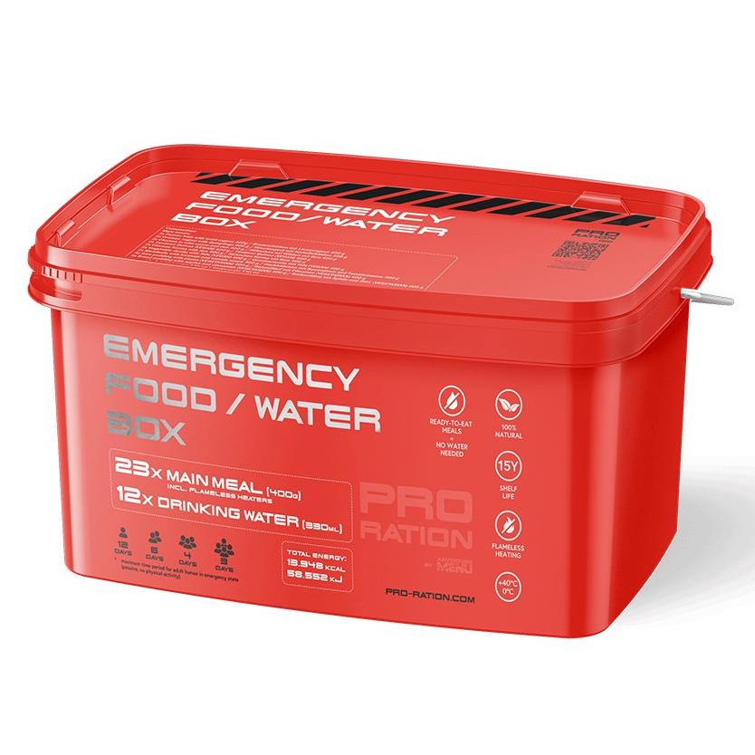 Pro Ration - Emergency Food/Water Box, 23 Måltider inkl. 4L Vand, 15 års Holdbarhed fra Pro Ration - billede nr. 1 hos GrejFreak.dk