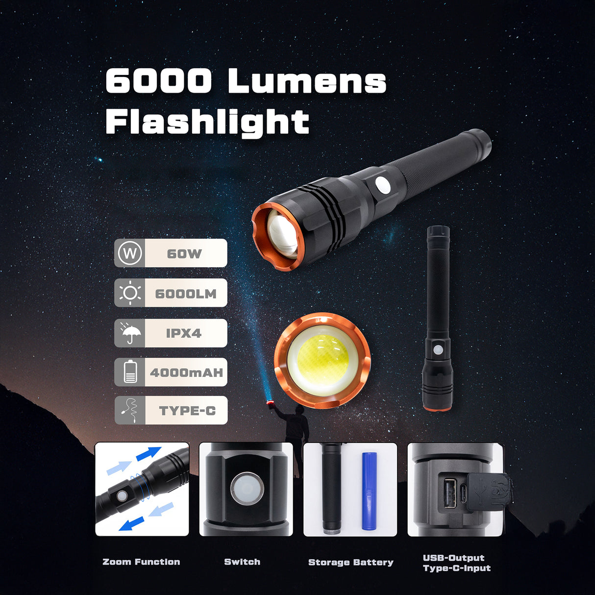 Sunny Hiker - Tuff 6000 Lommelygte (6000 lumen) fra Sunny Hiker - billede nr. 2 hos GrejFreak.dk