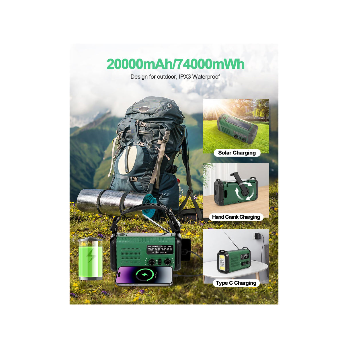 Sunny Hiker - Nødradio m. Powerbank 20.000 mAh fra Sunny Hiker - billede nr. 8 hos GrejFreak.dk