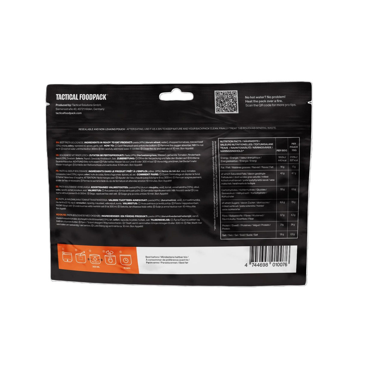 Tactical Foodpack - Oksekøds Pasta Bolognese, 507 Kcal fra Tactical Foodpack - billede nr. 3 hos GrejFreak.dk