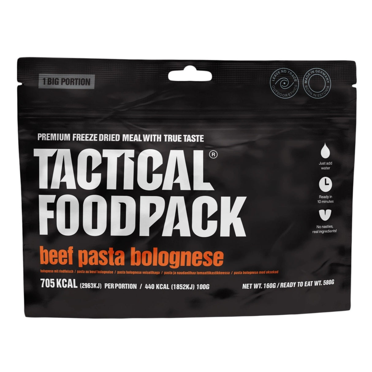 Tactical Foodpack - Oksekøds Pasta Bolognese - Stor Portion, 705 Kcal fra Tactical Foodpack - billede nr. 1 hos GrejFreak.dk