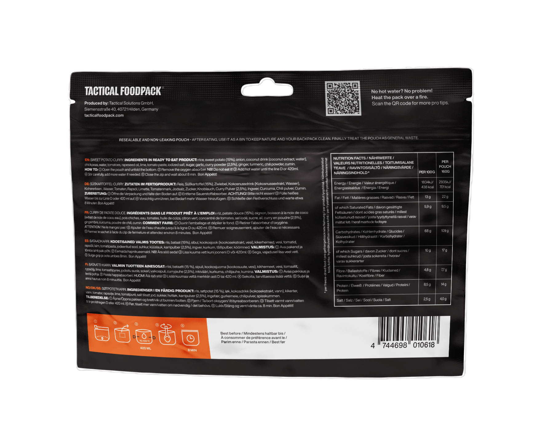 Tactical Foodpack - Sødkartoffel i Karry - Stor Portion, 701 kcal fra Tactical Foodpack - billede nr. 3 hos GrejFreak.dk