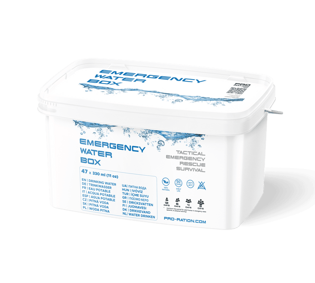 Pro Ration - Emergency Water Box, 47 x 330 ml (15,5 L), 50 års holdbarhed fra Pro Ration - billede nr. 1 hos GrejFreak.dk