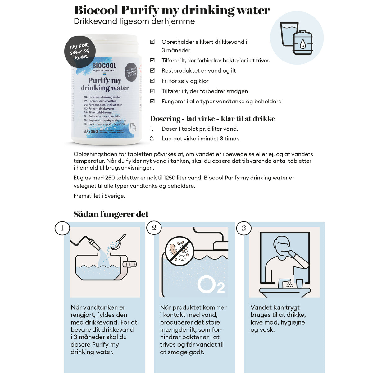 BioCool - CleanWater Purify Vandrensningstabletter (250 stk) fra GrejFreak.dk - billede nr. 2 hos GrejFreak.dk