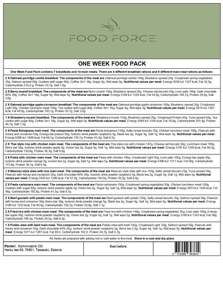 Food Force - One Week Food Pack 21 Måltider (25.200 Kcal) fra Food Force - billede nr. 2 hos GrejFreak.dk