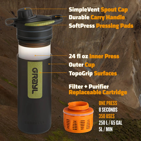 Grayl - Geopress Flaske Med Vandrensefilter 710ml // Sort Camo fra Grayl - billede nr. 6 hos GrejFreak.dk