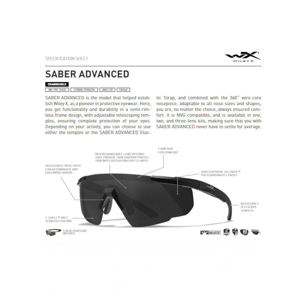 Wiley X - Saber Advanced Ballistiske Briller - 3 Linser - Grå/Klar/Orange fra Wiley X - billede nr. 4 hos GrejFreak.dk
