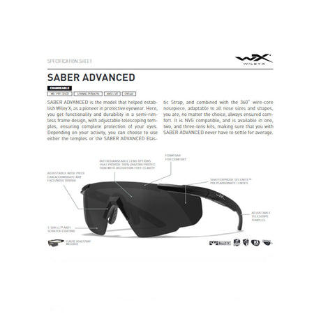 Wiley X - Saber Advanced Ballistiske Briller Gul - 1 Linse fra Wiley X - billede nr. 5 hos GrejFreak.dk