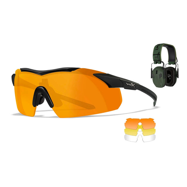 Wiley X - VAPOR COMM Shooting Range Kit // VAPOR Comm Yellow/Clear/Orange + Earmor M300WXJ Aktiv Høreværn fra Wiley X - billede nr. 1 hos GrejFreak.dk