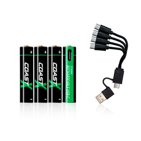 Coast - AAA 1.5V USB-C genopladelige batterier 750 mAh (4 stk) fra Coast - billede nr. 1 hos GrejFreak.dk