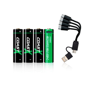 Coast - AA 1.5V USB-C genopladelige batterier 2400 mAh (4 stk) fra Coast - billede nr. 1 hos GrejFreak.dk
